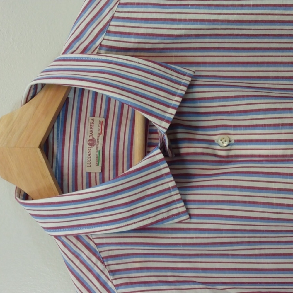 Luciano Barbera XL Blue/Red/White Stripe Cotton/Linen Shirt (Made in Italy)
